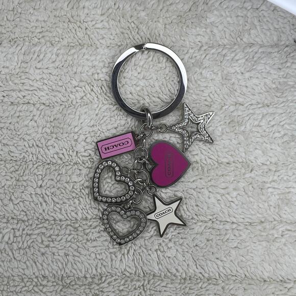 Coach Heart & Star Charm Keychain Silver Pink Rhinestone Bag Charm - Picture 2 of 8